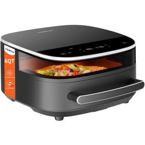 Large Air Fryer 6QT, 11-in-1 Fast Cooking Air Fryer with Top & Bottom Heating, No Flip Needed, Quiet 50dB, Family Size Digital Air Fryer for Healthy Meals, Fits a 12" Pizza or Steaks, 6 QT with Unique Design