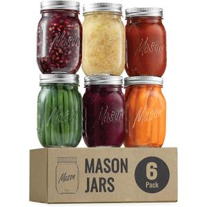 ELAORY Classic 16 Oz Mason Jars, 6 Pack Canning Jars, Regular Mouth, Airtight & Leak Proof, Dishwasher Safe, Microwave & Freezer Safe, 3.2 x 4.5 x 5.5 inches