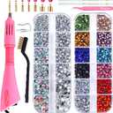 Blinginbox Hotfix Rhinestone Setter, Hot Fix Applicator Tool Bedazzler Kit with Rhinestones, Kit, Hot Fixed Wand for Clothes Clothing Fabric Crafts, 4000 Pcs, AB Crystal, Clear,7 Gems Sizes (Pink)