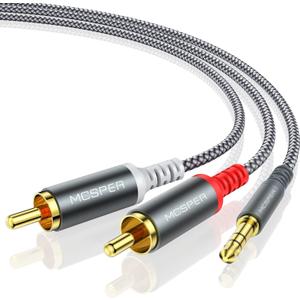 MCSPER RCA to 3.5mm AUX Cable, (6.6 Feet) 3.5 mm 1/8 to RCA 2-Male Headphone Jack Adapter Splitter Premium Stereo Audio Cord for Connects a Smartphone, Tablet, HDTV
