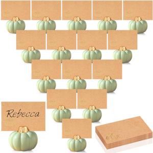 Yaomiao 16 Pcs Thanksgiving Table Decor Pumpkin Place Card Holders Mini Name Number Holders for Thanksgiving Table Setting Fall Autumn Party Photo Picture Wedding Decor(Green)