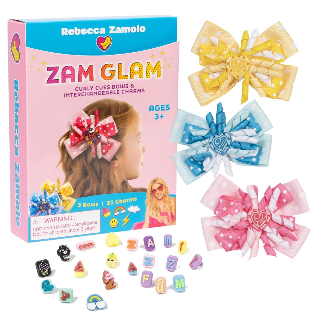 Rebecca Zamolo Zam Glam Hair Bow Set- Combine Unique Charms, Custom DIY Fashion, Personalize Accessory, School Sport Everyday Wear