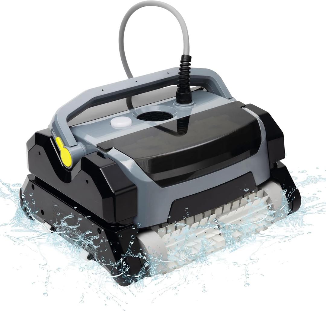 Robotic Pool CleanerWall Climbing and Waterline Cleaning, Smart Navigation, Pool Cleaners for Inground Pools up to 1,600 Sq, Pool Cleaning Robot with Larger Top-Loading Filters (Black-Plug in type)