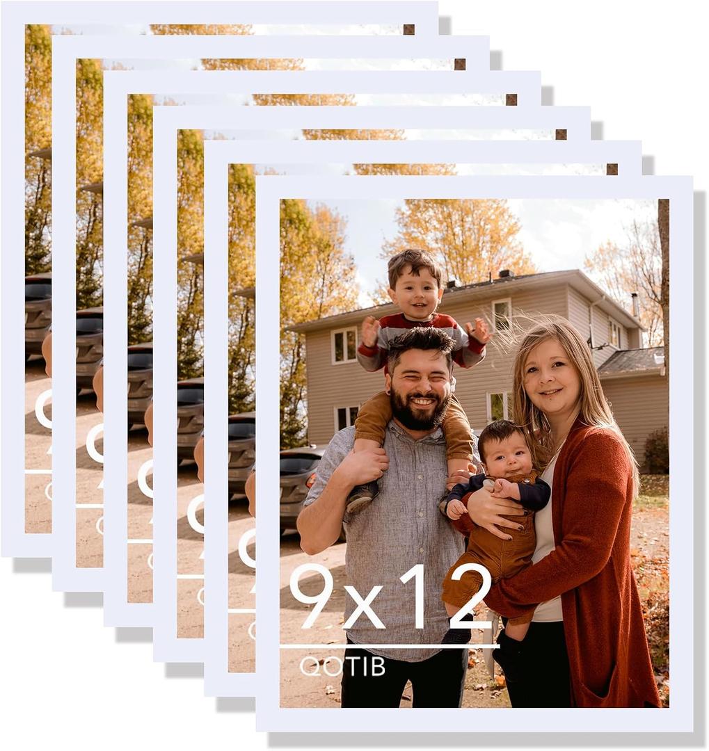 6 Packs 9x12 Picture Frame White, Engineered Wood 9 x 12 Photo Frame, 9 by 12 Photo Poster Frame for Wall Hanging and Tabletop Set of 6, White