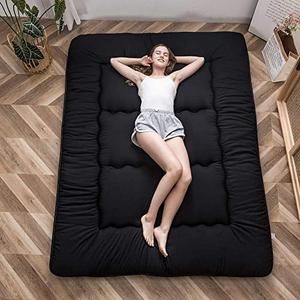 MAXYOYO Japanese Floor Mattress Futon Mattress, 4" Thicken Tatami Mat Sleeping Pad Foldable Roll Up Mat Boys Girls Dormitory Pad Kids Floor Lounger Pillow Bed, Black, Queen