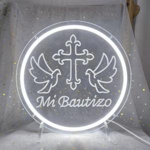 Mi Bautizo Neon Signs for Baptism Decorations, Recuerdos de Bautizo Led Lights Sign for Birthday Party Decor, Para Nio Nia, Room, Bedroom, Garden, Christmas, INSNEnN, 13 * 13 Inches ,  A- Cold White