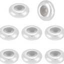 BENECREAT 8Pcs 925 Sterling Silver Beads with Rubber, Rondelle Slider Stopper Beads Silver Crimp Beads for DIY Bracelet Necklace Jewelry Making Accessorie