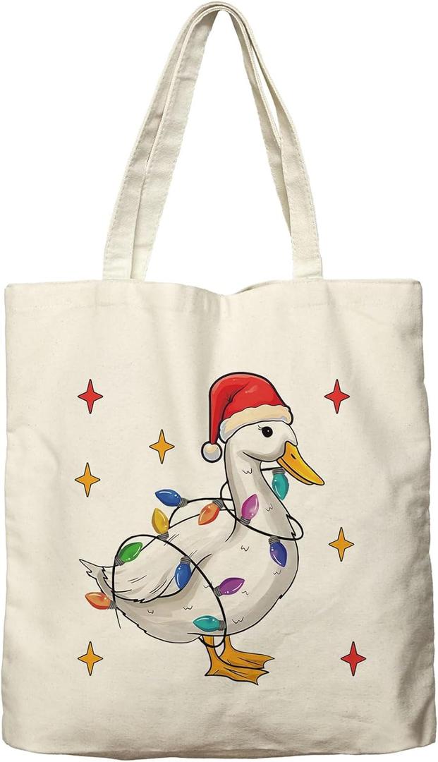 Dlzdn Christmas Goose Tote Bag Winter Reusable Shopping Grocery Bag Beach Bag Birthday Gifts for Women Teacher