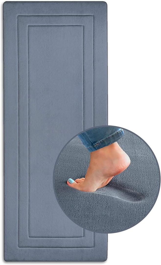 Ultima Comfort Memory Foam Runner Rug - 24" x 60", Non-Slip Kitchen Runner - Extra-Long Bath Mat for Bathroom and Bedroom Floor (Gray Blue)