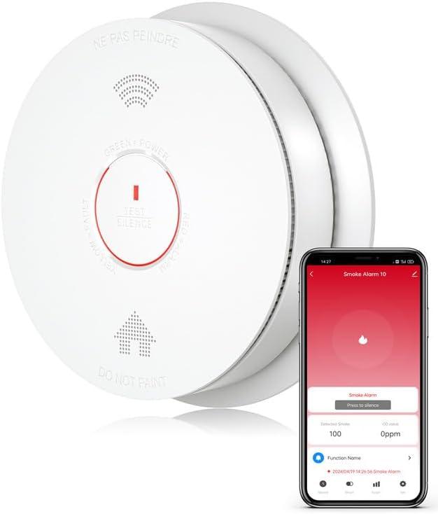 SITERWELL WiFi Smoke Detector, Smart Smoke and Carbon Monoxide Detector with Auto-Check, 2.4G WiFi Smoke Detector and Carbon Monoxide Detector Combo Conforms to UL 217 & UL 2034 Standards, 1 Pack