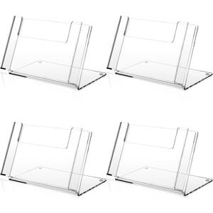 4 Pcs Acrylic Postcard Holder 4 x 6 Inch Brochure Organizer Flyer Display Stand Clear Greeting Card Display Magazine Holder for Card Organizer Desk Table Home Office Menu
