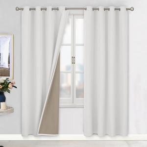 BGment 100% Blackout Curtains with Liner for Bedroom, Grommets Thermal Insulated Textured Linen Lined Curtains for Living Room ( 52 x 84 Inches, 2 Panels, Ivory White )