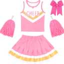 Toddler Cheerleader Costume Kids Cheer Outfit, Pink Cheer Uniform for Girls Cheerleading Birthday Gift Halloween Small
