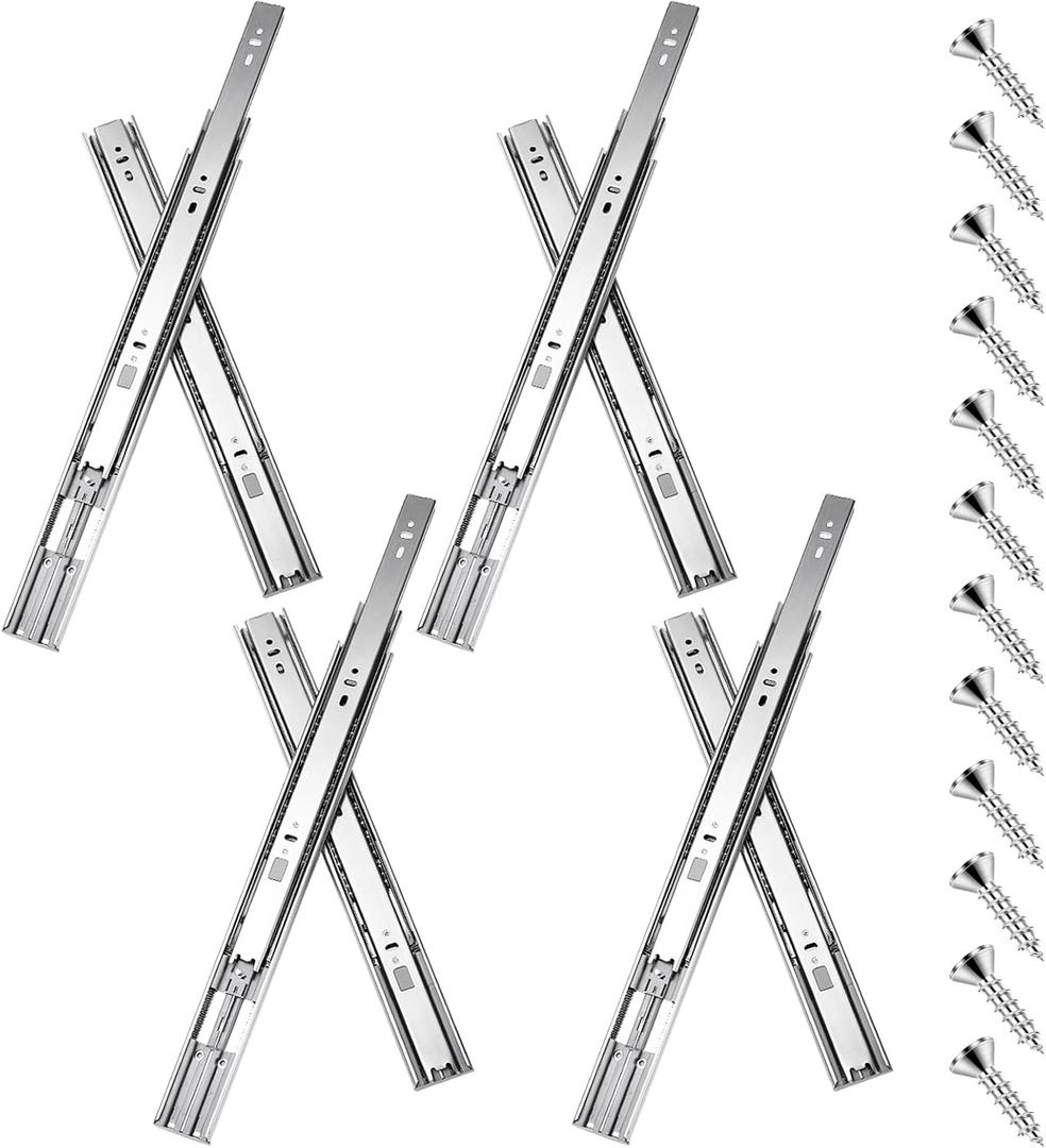 16 inch Drawer Slides 4 Pairs (8pcs) Soft Self Close Full Extension Ball Bearing Drawer Rails Side Mount Metal Dresser Runners for File Cabinet Trash Can Kitchen Wardrobe Glides 16" 100 LB Capacity (16inch-400mm)