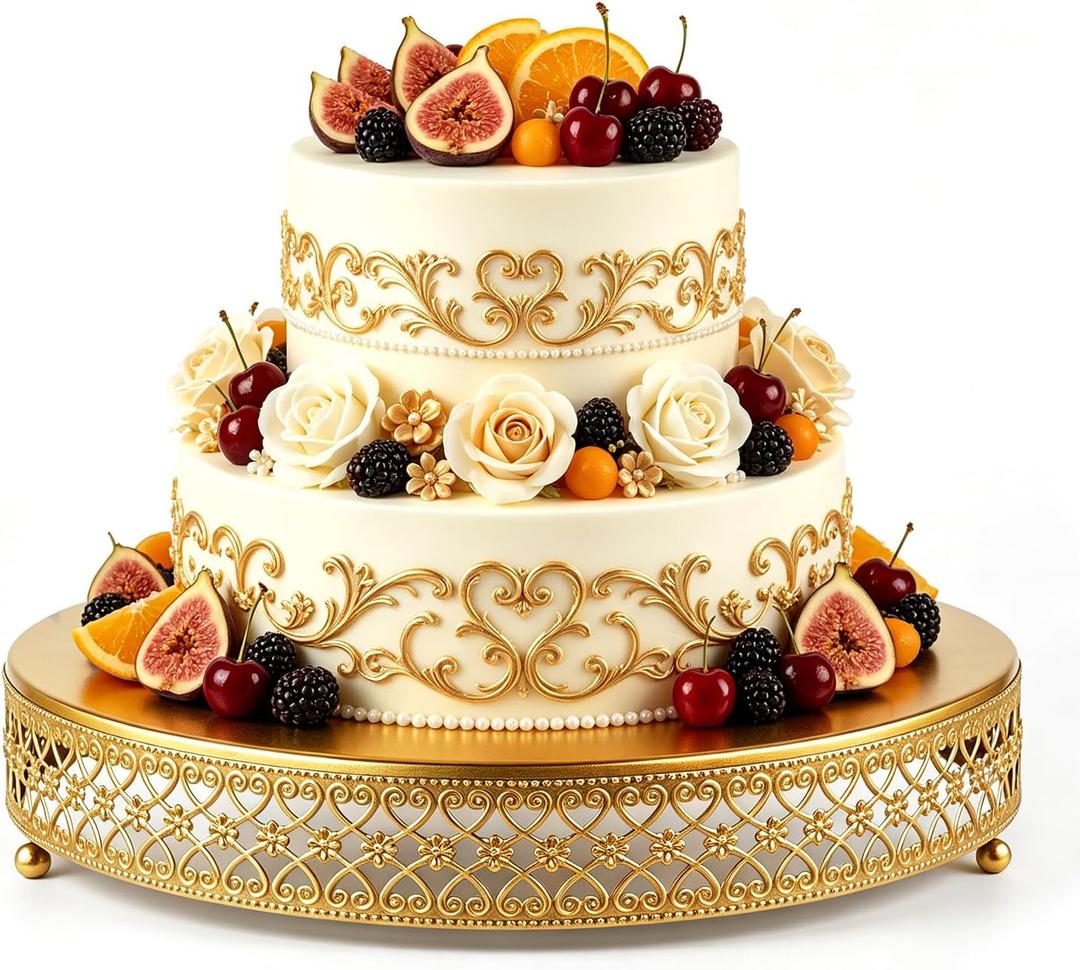 16 Inch Luxury Gold Cake Stand, Round Metal Dessert Display