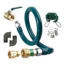 Krowne M12548K Royal Series Moveable Gas Connection Kit, 1-1/4 I.D., 48 Long, Stainless Steel Corrugated tubing & Radial wrap with Green Antimicrobial PVC Coating, Quick Disconnect