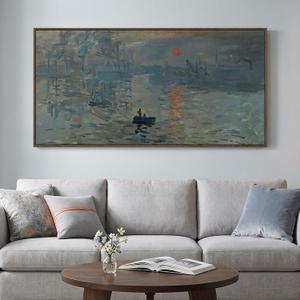 Large Framed Monet Impression Sunrise Wall Art for Living Room, 60x30 Inch
