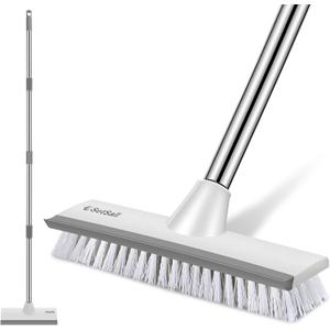 SetSail Floor Scrub Brush with 51-Inch Long Adjustable Handle 2 in 1 Scrape Brush Stiff Bristle Floor Scrubber for Cleaning Shower Bathroom Garage Kitchen Wall Deck Tub Tile (Grey White-standard-1 Pack)