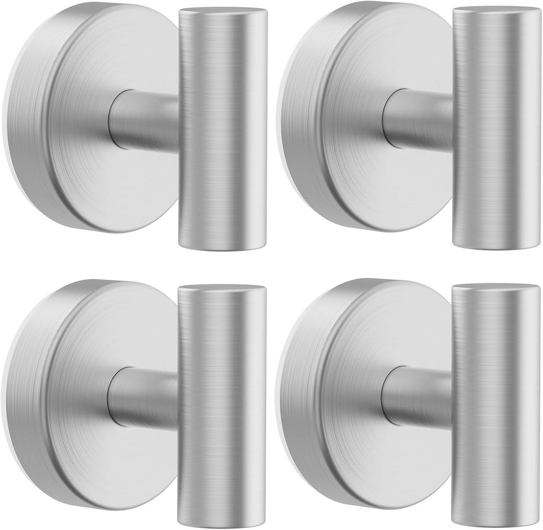 Bntuk Suction Cup Hooks, Shower Hooks for Inside Shower Removable Towel Hooks for Bathroom Window Glass Mirror Tile, Bath Robe Looafh Hook for Hanging Waterproof & Rustproof, Silver(4 Pack)