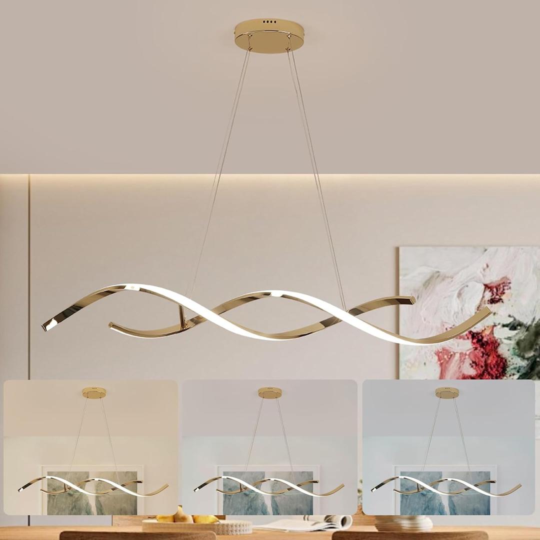 Dimmable Gold Chandelier for Dining Room, Adjustable Height Pendant Light Fixtures Over Table, Modern Kitchen Island Lighting, 42.9in 31W (Gold 42.9")