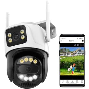 6MP Dual Lens Wireless Outdoor Security Camera Outdoor, WiFi Home Survaillance Camera, PTZ, 355Pan, 90 Tilt, Human Detection & Auto Tracking, 2-Way Audio, IP66, 24/7 Recording, Night Vision