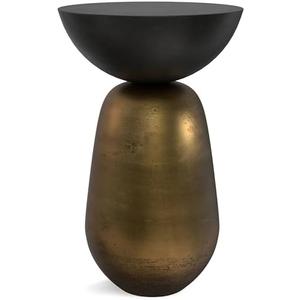 SIMPLIHOME Clement Cast Aluminum Side Table, 15.25" Round, 24" Tall, Black Nickel/Antique Brass, Industrial Hourglass Design for Living Room