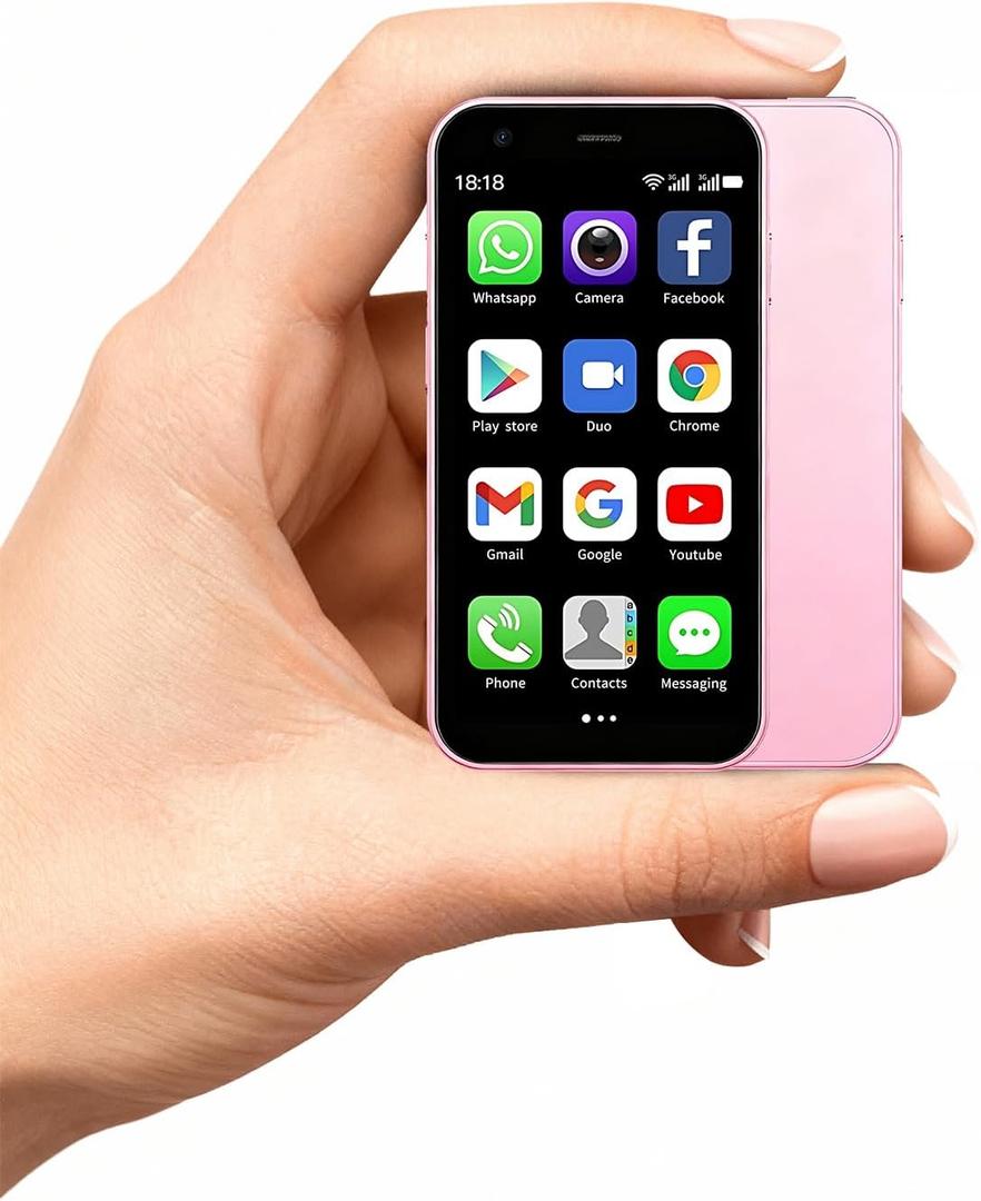 Mini Phone, 2GB +32GB Android Dual Camera Dual SIM, 3.0 Inch Mini Smartphone Unlocked, Face lD/WiFi/Bluetooth, Palm Phone for Kids, Student Pocket Cellphone (Pink)