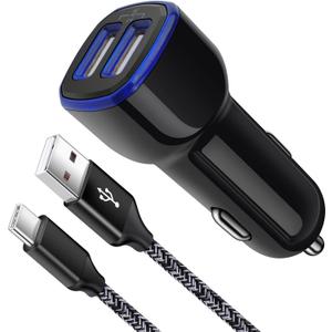 Fast Car Charger Type C Android Phone Samsung Car Charger Fast Charging USB C Cigarette Lighter Adapter Plug with Cable for Samsung Galaxy A13 5G/A03s/S23/S22 Ultra/S21/S20/S10/S9/A11/A12/A32/A53/A23