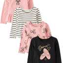 The Children's Place Baby-Girls and Toddler Assorted Long Sleeve Knit Shirts (12-18 Months, Pink Kiss Black 4-pack)