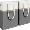 SONGMICS Set of 2 Laundry Basket, 75 L Foldable Laundry Hamper, Clothes Hamper Bag with Short and Long Handles, Easy to Transport and Clean, Freestanding, for Bedroom, Bathroom, Slate Gray ULCB208G01