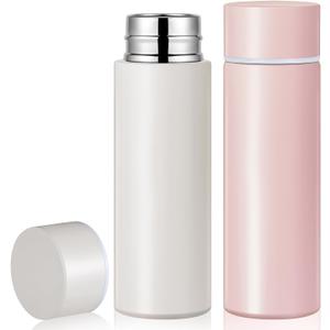 Irenare 5oz Mini Insulated Stainless Steel Bottle Purse Water Bottle Cute Leak Proof Flask Keeps Drink Cold and Hot for Purse Women(Angel White, Light Pink, 2 Pieces)