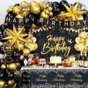 Black and Gold Birthday Decorations for Men Women, 71pcs Black and Gold Party Decorations with Backdrop, Tablecloth, Gold Foil Balloons, Banner, Balloon Arch for Birthday Party Decorations