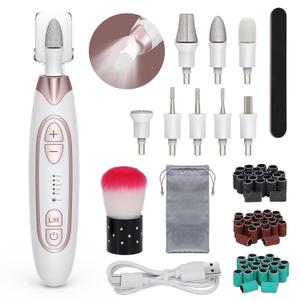 PELCAS Electric Nail File, 5 Speeds Nail Grinder for Thick Toenails, Cordless Nail Drill, Manicure and Pedicure Kit with LED Light, Toenail Grinder for Human, Thick Toenails, Natural & Acrylic Nails (Pink)