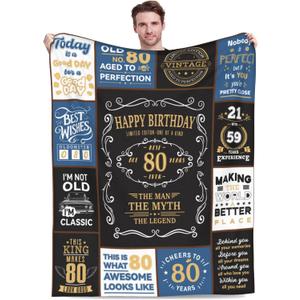 80th Birthday Gifts for Men, 1946 80 Year Old Blanket 50"x60", Retirement Christmas Fathers Day Birthday Gifts for Him Dad Papa Grandpa Husband Uncle