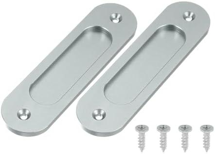uxcell 2 Pcs Oval Recessed Sliding Door 6" Finger Flush Pulls, Handle Stainless Steel Recessed Pocket Door Pull with Screws for Home Bathroom Barn Closet Window, Gray