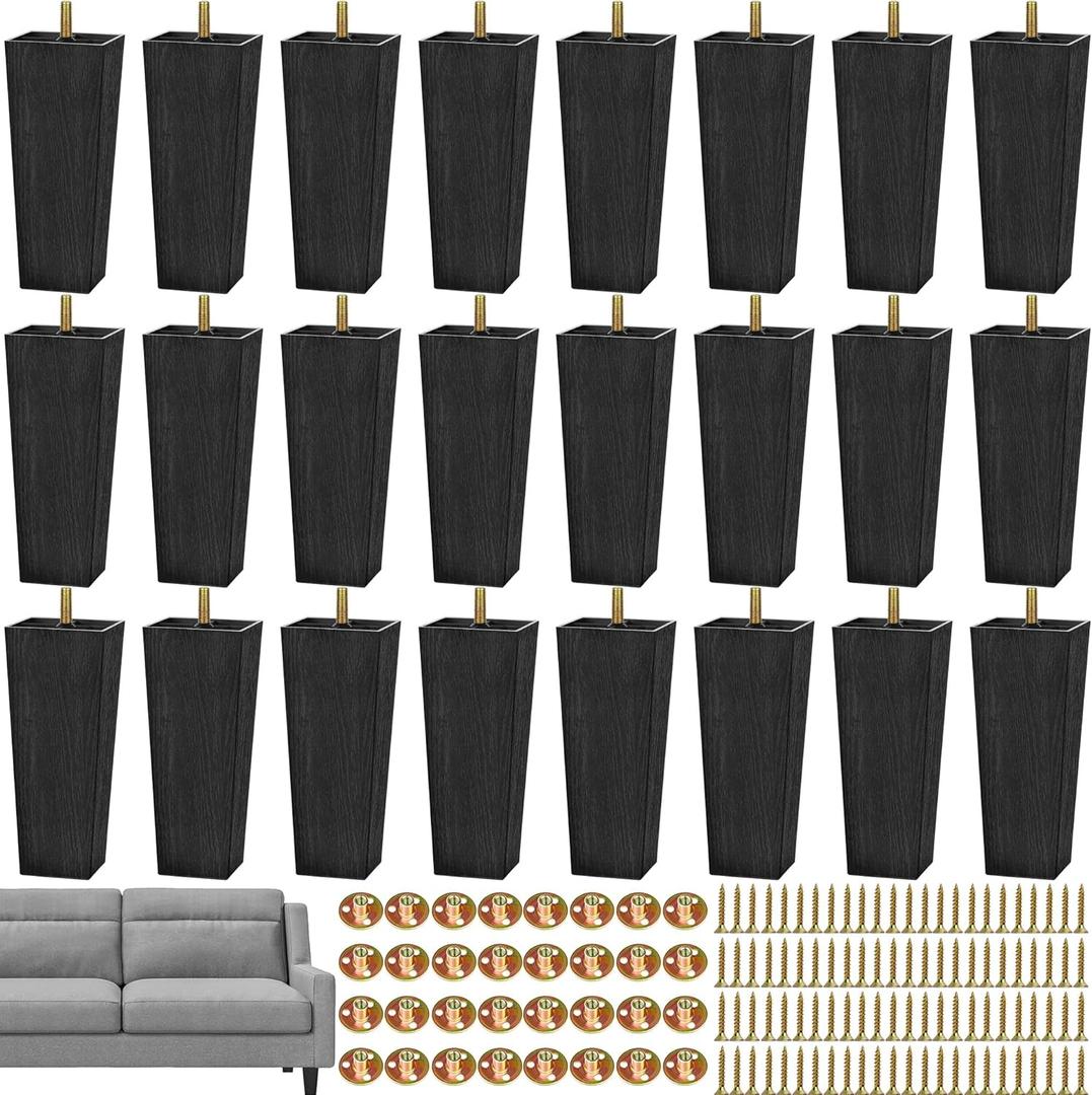 TURSTIN 24 Pieces 8" Plastic Furniture Legs Replacement Couch Legs Square Tapered Sofa Leg Mid-Century Modern Furniture Feet for Armchairs Couch Bed Coffee Table Dresser