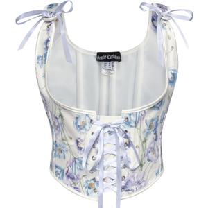 Scarlet Darkness Women's Underbust Corset Top Renaissance Medieval Lace-up Boned Fairycore Pirate Corsets (8, Beige Blue-Purple Floral)