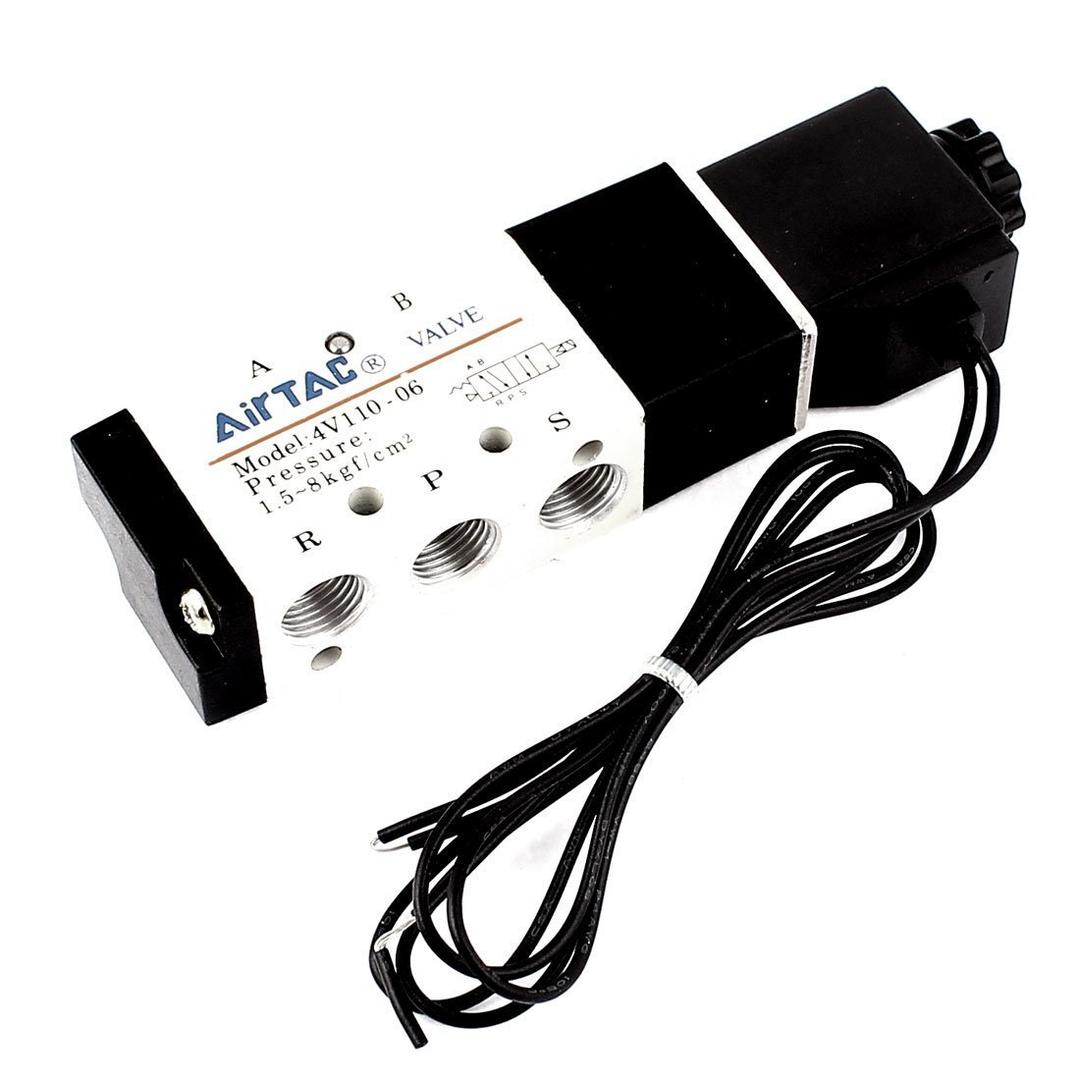 URBEST Black White 3 Position Solenoid Valve 4V110-06 P T1/8 Air Outlet Connector 12V 2.5W