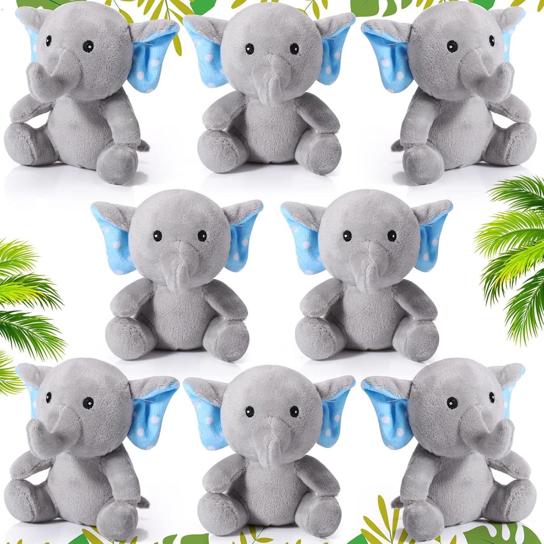 HyDren 8 Pcs Baby Shower Elephant Plush Mini Small Stuffed Animal Toys 4 Inches for Valentine Birthday Gender Reveal Party Charity Donation Gift Supplies Decoration(Blue)