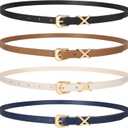 2 x JASGOOD Women Skinny Leather Belt for Pants Jeans Ladies Thin Waist Belt for Dress (Suit for waist size 37"-41", B-black+brown+beige+navy Blue)