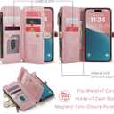 Defencase Compatible with iPhone 12/Pro Case Wallet with RFID Blocking Card Holder for Women Men, PU Leather Magnetic Snap Flip Zipper Strap Wallet Phone Case Fit for iPhone 12 & 12 Pro 6.1, Rose Pink | RFID Blocking, Card Holder, for Women Men, PU Leather, Magnetic Snap, Flip