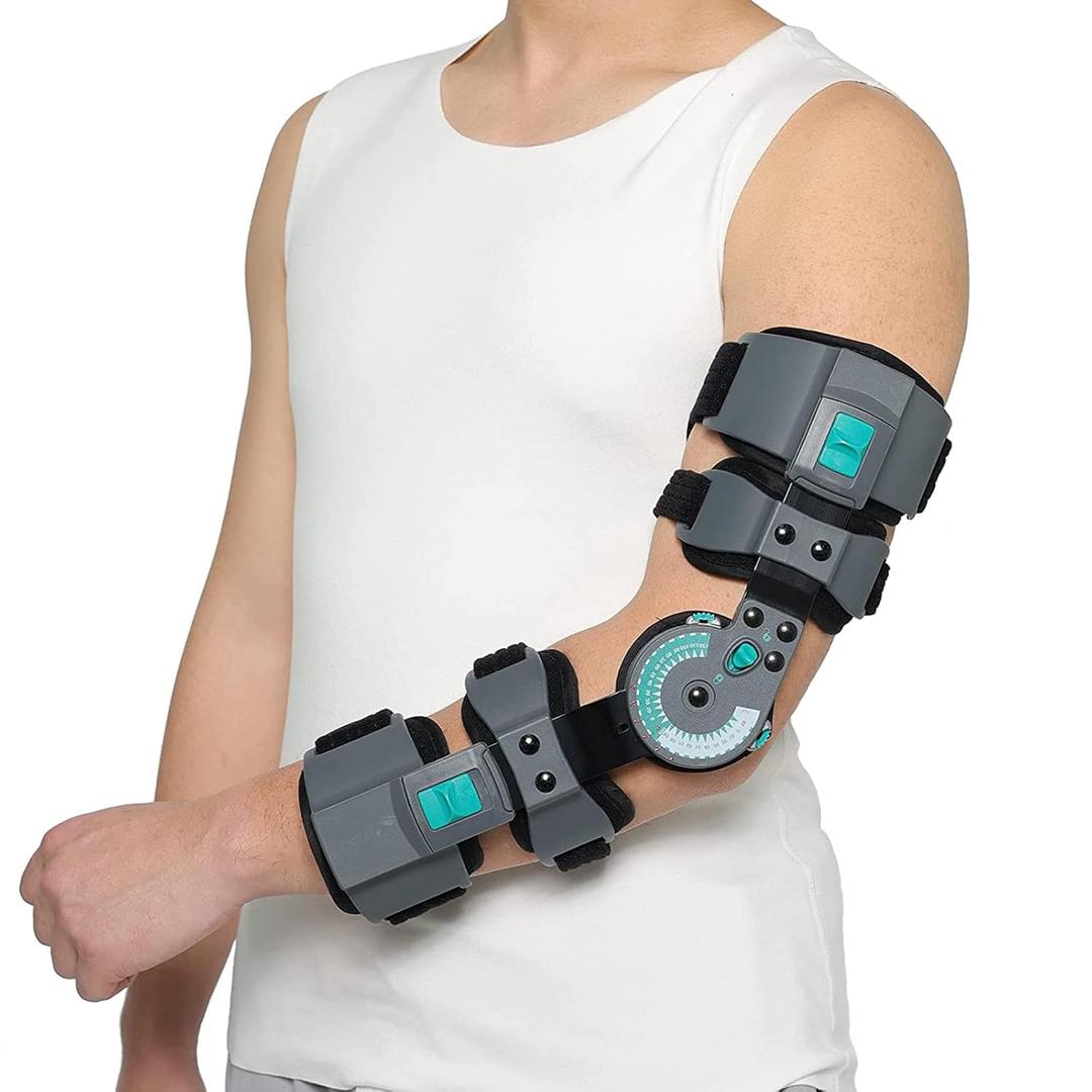 Hinged Post Op Elbow Brace, Adjustable ROM Support Stabilizer for Dislocated Arm, Ulnar Nerve Entrapment & Tendonitis, Recovery Splint for Men and Women, Left