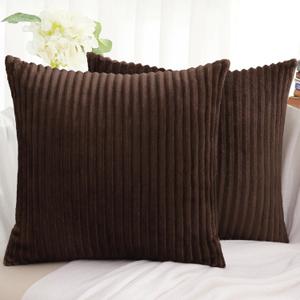 Simmore Decorative Throw Pillow Covers 18x18 Set of 2, Soft Natural Plush Flannel Double-Sided Fluffy Couch Pillow Covers for Sofa Living Room, Brown
