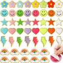 Yilloog 50 Pcs Self Adhesive Chenille Letter Patches Paw Print Smile Face Heart Patch Preppy Sticker Rainbow Sew on Sticker for Clothing Hats Bags Jackets Jeans(Colorful Style,Rainbow Color)