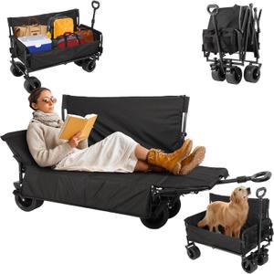 Collapsible Folding Wagon, 440LBS Heavy Duty Utility Carts,Reclining Camper, Expandable Storage, Padded and Wheeled, All Terrain Wheels, Great for Camping, Outdoors, Shopping, Portable