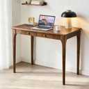 Natural Solid Wood Desk with Drawers,Mid Century Modern Real Wood 40" Writing Desk,Home Bedroom Computer Office Workstation Desks,Small Spaces,Walnut Color, 39.37"22.05"