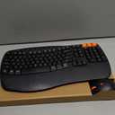 MEETION Wave Ergonomic Keyboard and Mouse Wireless, USB/Bluetooth Wave Ergo Keyboard with Wrist Rest, 4 DPI Adjustable Swing Wheel Silent Wireless Mouse Rechargeable for Windows/Mac/Android Director-D