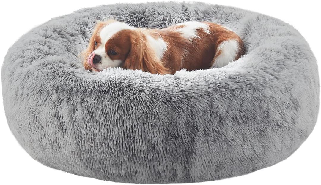 BedStill 30 inches Donut Dog Bed for Medium Dogs,Calming Fluffy Round Pet Bed with Removable & Washable Cover,Fits up to 45 lbs Pets(Dark Grey,Medium)