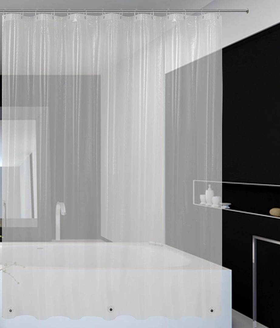 Mrs Awesome 82x74 Wide Shower Curtain Liner with Magnets, Free Hooks Included, Waterproof PEVA, PVC Free, 82 x 74 inches, Clear