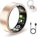 FKGZJF Smart Rings for Women Men, Fitness Ring with Heart Rate, Blood Oxygen, HRV, Stress, Sleep Tracker, Step Tracker, No Subscription Fee, lP68 Waterproof Smart Ring for iPhone & Android (Gold 6#)